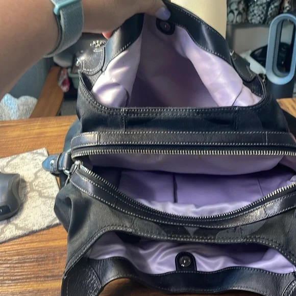 COACH 13894 black canvas/leather hobo shoulder bag. - Picture 12 of 15